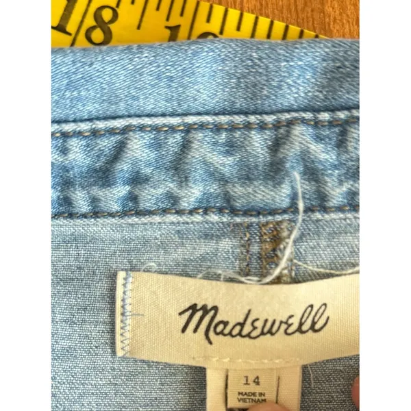 Madewell Denim Shirt Dress Snap Front Stretch Jean Dress Size 14 - Image 10