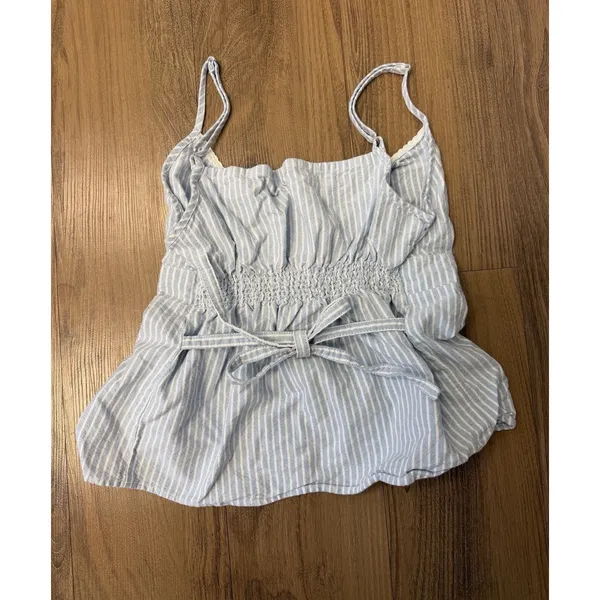 Brandy Melville Blue White Lace Trim Babydoll Tank Top Striped Cottagecore Y2K 90 - Image 3