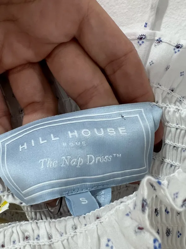 Hill House Home The Nap Dress White Blue Print Smocked Midi S - Image 3