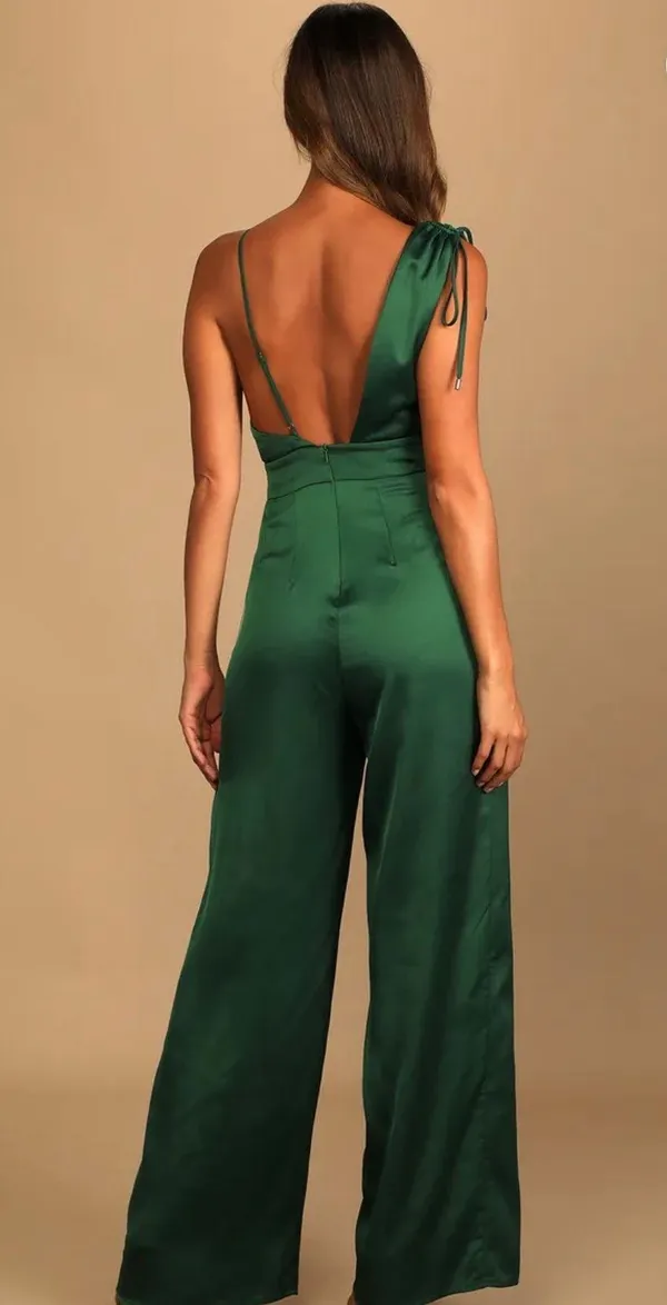 Lulus Look Of Emerald Green Satin Jumpsuit - Image 2