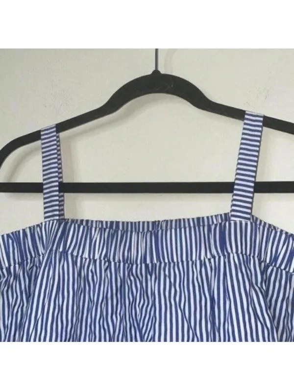 J Howard Blue and White Striped Off The Shoulder Flared Sleeve Dress Floral - Image 2