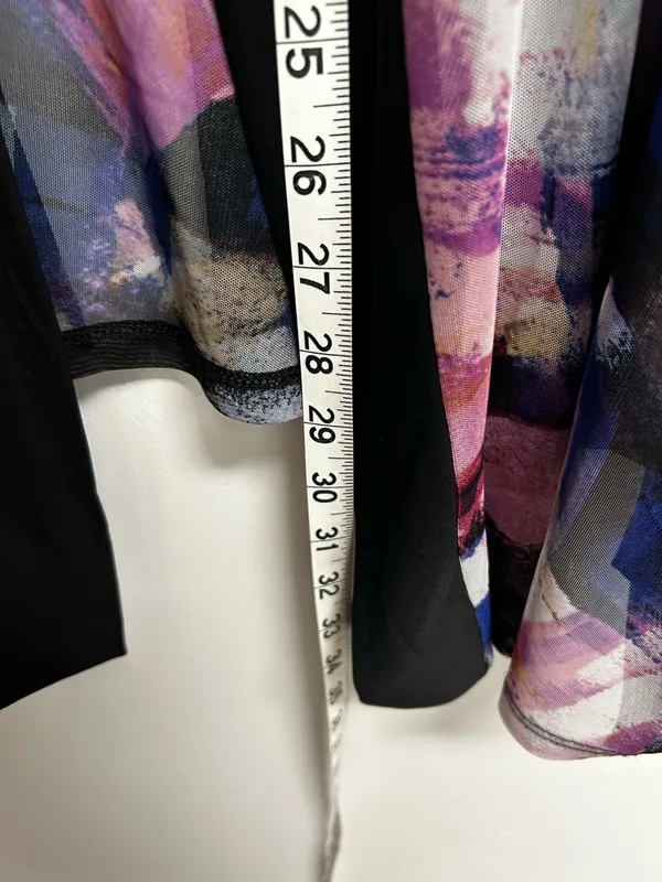 Lightweight Open-Front Multi-Color Art Print Cardigan - Black Trim - Image 6