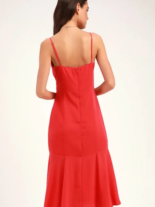Lulu's Bright Red Midi Slip Dress with Spaghetti Straps - Image 3