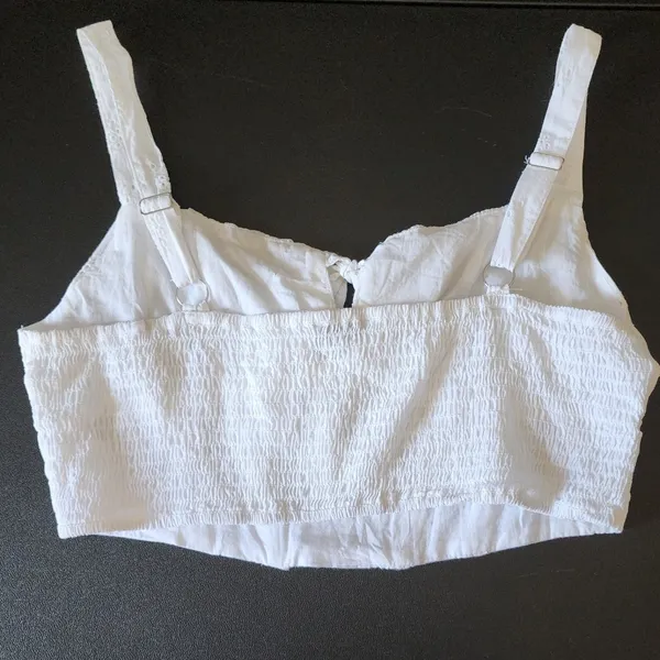 Love Tree Milkmaid 100%‎ Cotton Crop Top White Eyelet Lace Corset Tie Front L - Image 3