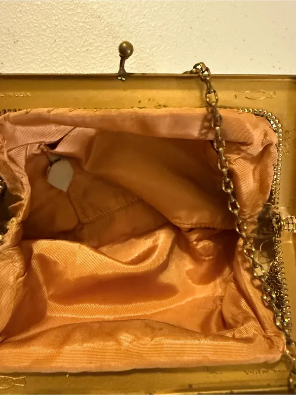 Vintage Whiting & Davis Metallic Gold Mesh Evening Bag Clutch Coin Purse USA - Image 5