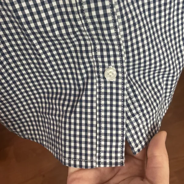 Abercrombie & Fitch micro plaid Oxford moose logo embroidery shirt navy white M - Image 9