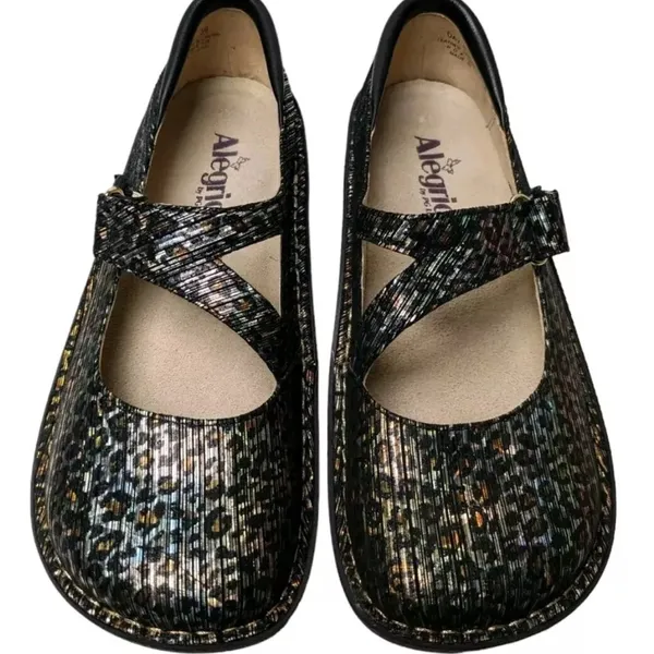 ALEGRIA DAYNA leopard stripes Mary Jane’s SZ 39 metallic NUBUCK— very clean - Image 5