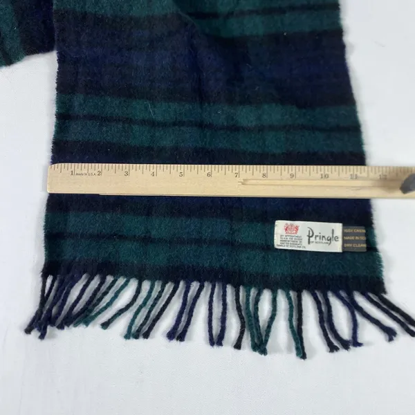Vintage Pringle Of Scotland Scarf Womens One Size Green Cashmere‎ Plaid Fringe - Image 5
