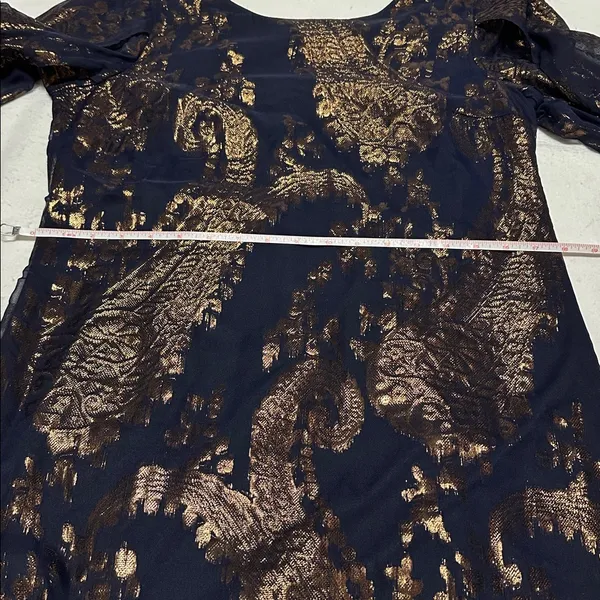 Leslie Fay Navy & Metallic Rose Gold Short Dress with split sleeves size 10 - Image 12
