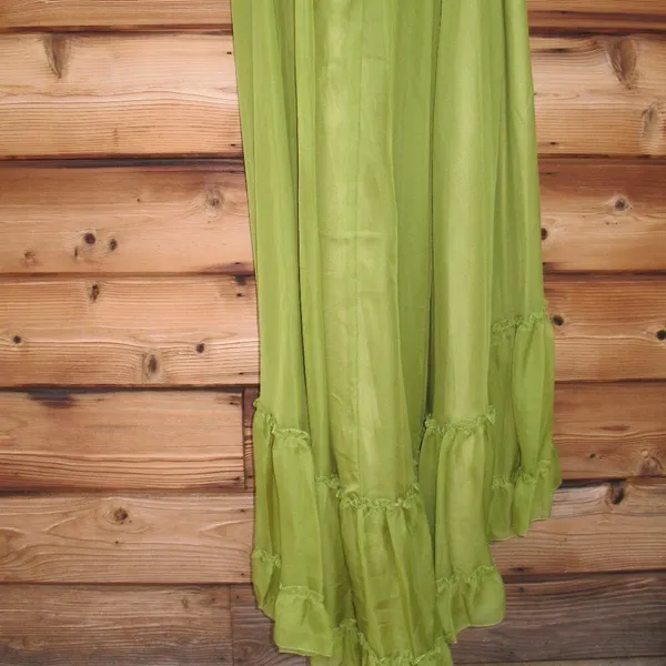 MAC DUGGAL Green Size 10 Ruffled Mock Neck Flutter Sleeve High Low Hem Gown Fla - Image 10