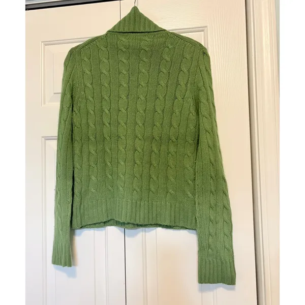 J.Crew Green Cable Knit Turtleneck Sweater Womens Long Sleeve Pullover Small - Image 2