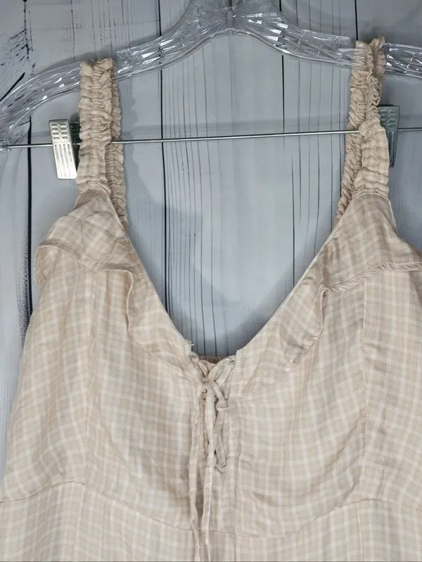 American Eagle Plaid Mini Boho Cottagecore Casual Prairie Peasant Sundress - Image 3