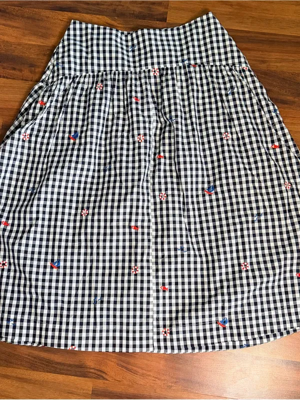 Free Assembly Navy Gingham Embroidered Nautical Midi Skirt Women's Size 10 NWT - Image 2