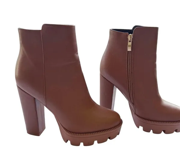 Studio F Chunky Platform Heeled Boots Size 37 – Brown Faux Leather Ankle Boots - Image 7
