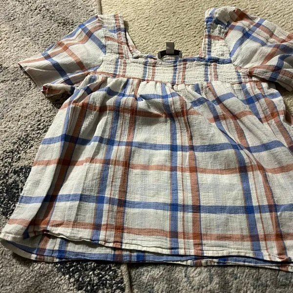 Alexander Jordan Blouse‎ Cream/Multi Plaid, sz M - Image 7