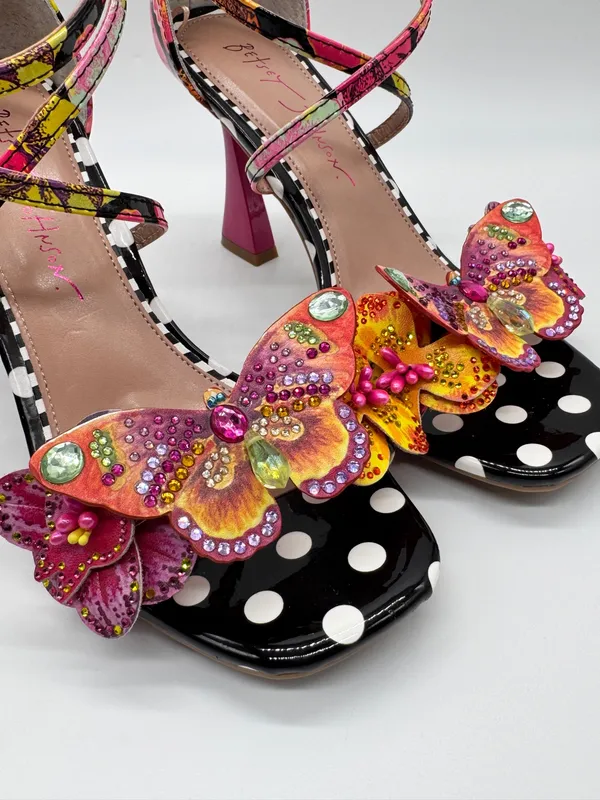 Betsey Johnson Camile Sandals 3D Butterfly Floral Ankle Strap Polka Dot Heel 5.5 - Image 5