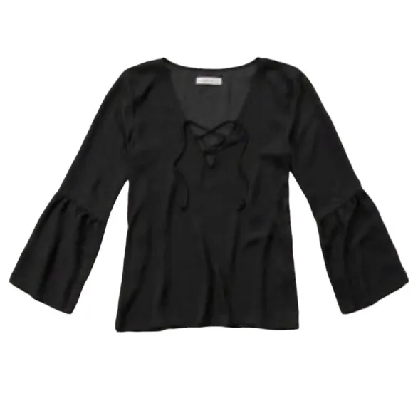 Abercrombie & Fitch Black Bell Sleeve Boho Blouse Xs - Image 2