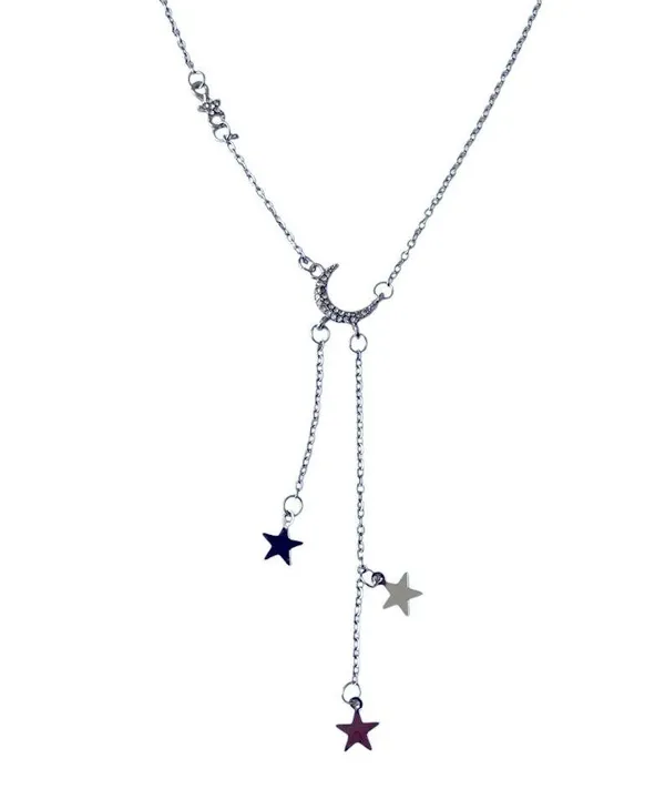 Moon and Stars necklace with rhinestones silver alloy pretty boho gift valentine - Image 4