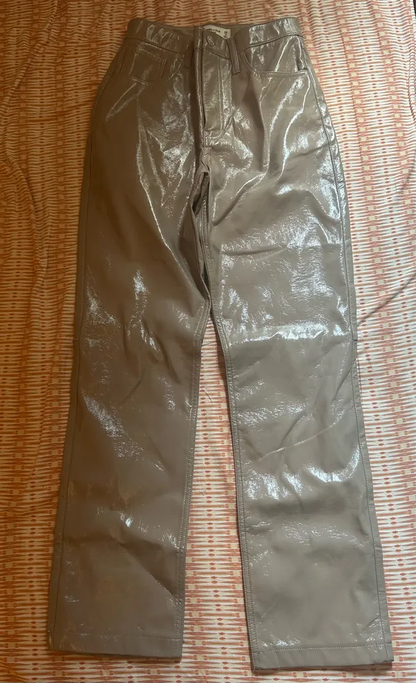 Abercrombie 90s Straight Ultra High Rise Taupe Patent Leather Pants - Image 3