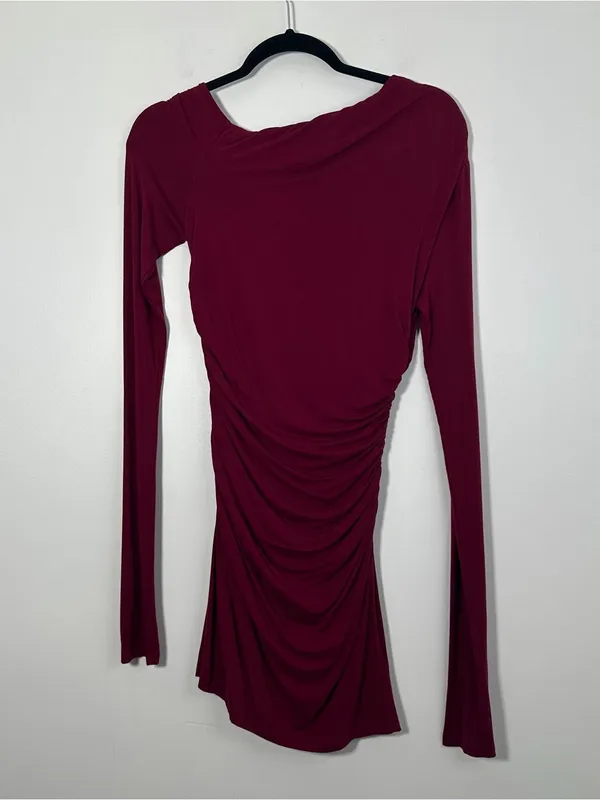 Superdown Women’s Small Burgundy Ruched Bodycon Mini Dress - Image 3
