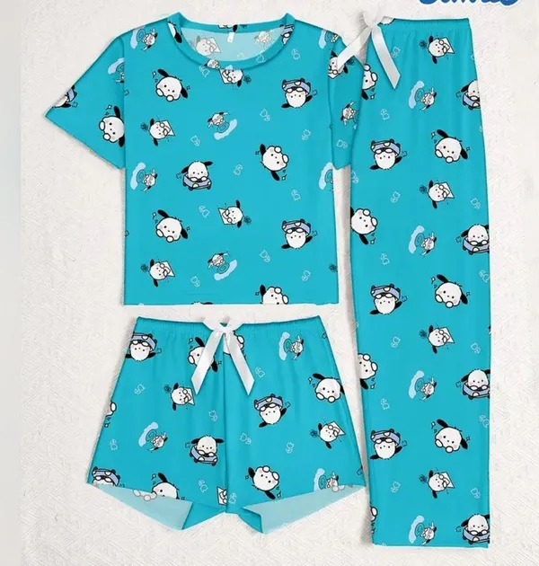 Sanrio 3 Pc. Woman’s Blue Cartoon Pajamas Size extra large - Image 2