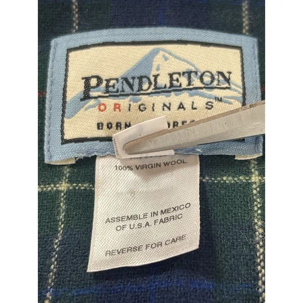 Pendleton Originals Wool Plaid Blazer Jacket Shacket Top L Green Blue Tartan 90s - Image 5