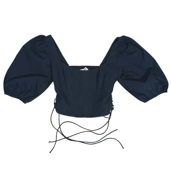Abercrombie Womens Lace Up Corset Crop Top Puff Sleeve XS Black Coquette Cottage - Image 2