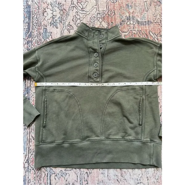 aerie Vintage Popover Olive Green Notch-Henley Pullover Sweatshirt Size XS - Image 7