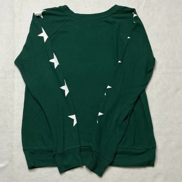 AQUA Lounge Womens Green Star Print Pajama Set Long Sleeve Top Joggers Size M - Image 6