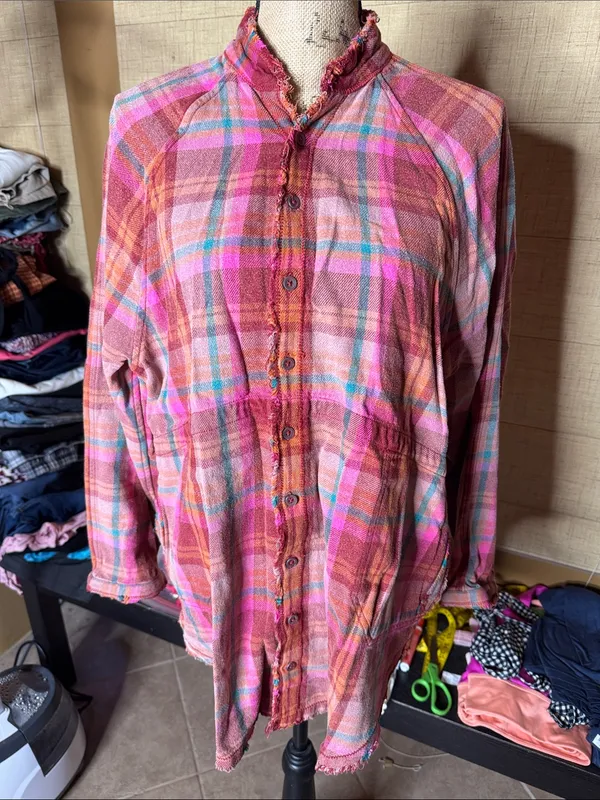 Free People We The Free Summer Daydream Plaid Button Down Shirt XS Boho - Image 6