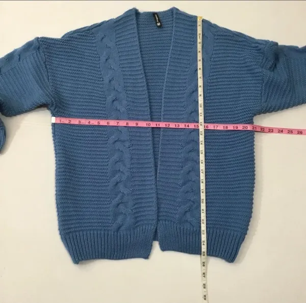 Blue Cable Knit Open Front Cardigan Sweater by PrinStory - Image 8