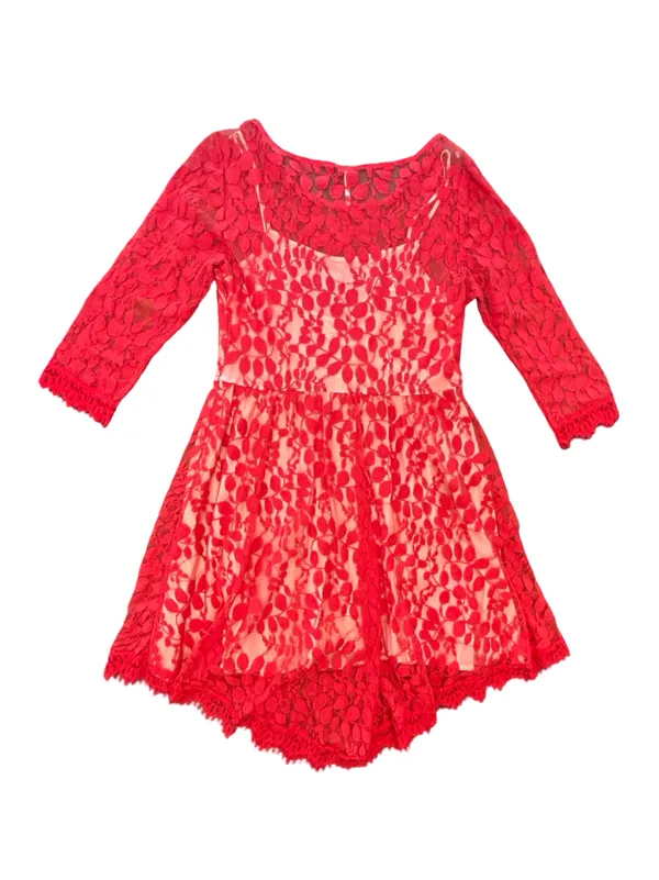 Free People Red Lace Fit & Flare Mini Dress 10 Boho Romantic Whimsigoth skater - Image 4