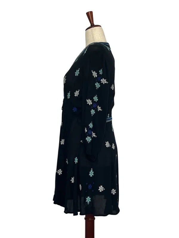 Free People Embroidered Mini Dress Black Boho Tunic Size M - Image 3