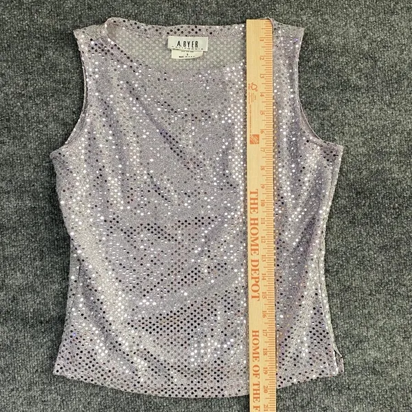 A. Byer Silver Sequin Sleeveless Tank Top Y2k Glam Romantic Feminine - Image 8