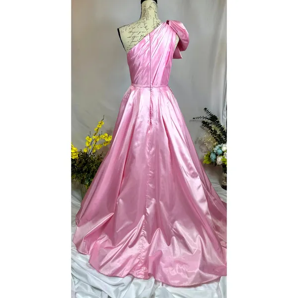 Mac Duggal One Shoulder Large Bow Pleated Gown Ice Pink 2 - Image 12