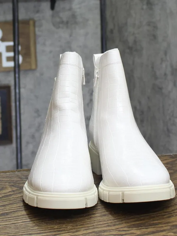 Journee Collection Foam Inside Zip Block Heel Booties Ivory Off White 9.5M - Image 3