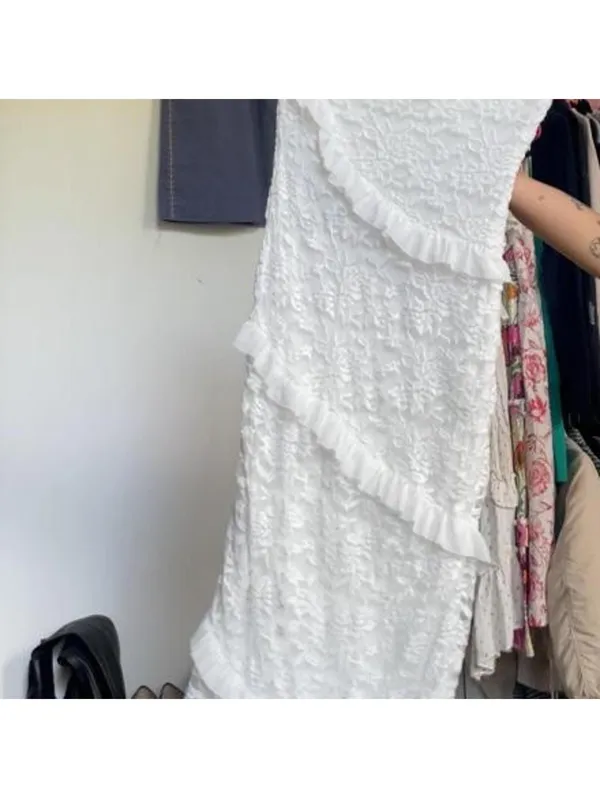 revolve brand more to come White lace maxi dress with ruffles size XL - Image 3