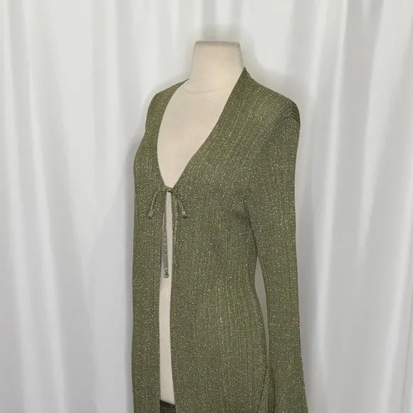 By ANTHROPOLOGIE Long Shine Cardigan Sweater Green Tie Front Knitwear Small - Image 7