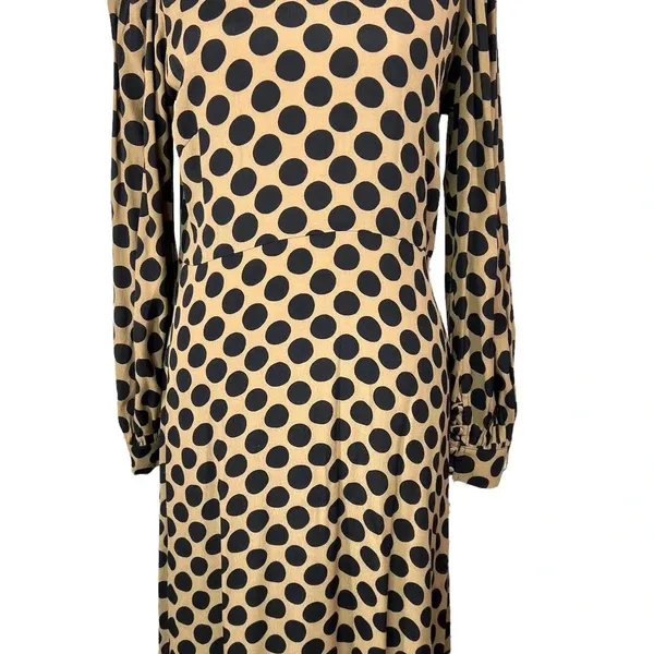 Rachel Pally Polka Dot Puff Sleeve Midi Dress Tan Black‎ Size Medium - Image 3