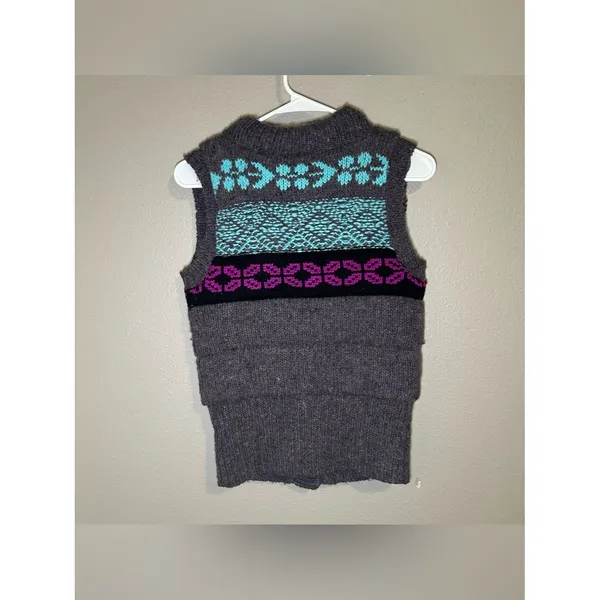 Free People Geometric Fair Isle Chunky Snap Button Knit Sweater Vest Women’s XS - Image 4