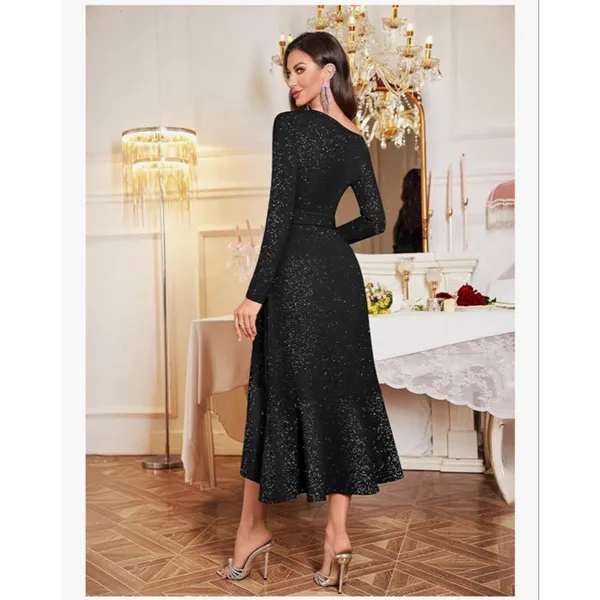 NEW Plus Size Shimmer Formal 1 Shoulder Cocktail Evening Midi Dress S - Image 2
