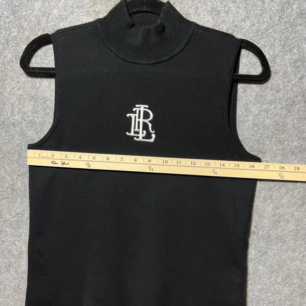 Lauren Active Ralph Lauren Mock Neck Sleeveless Ribbed Monogram‎ Top Black L - Image 5