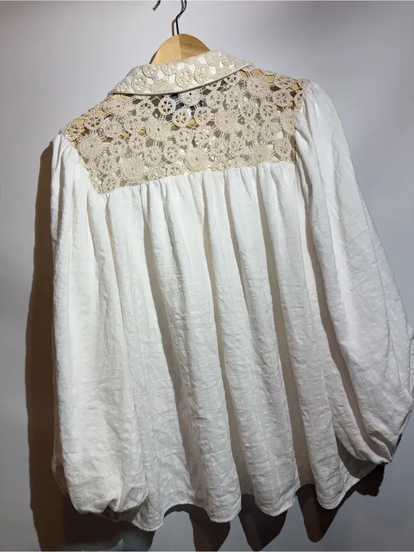 Mare Mare Ivory Embroidered Puff Sleeve Rouleau Cotton Buttondown Blouse Size S - Image 3