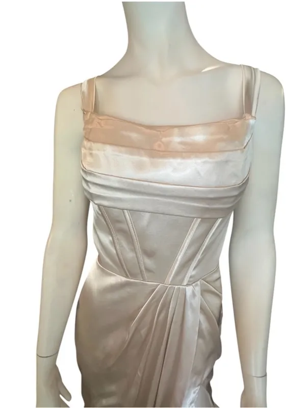 Satin Formal Mermaid Evening Gown Champagne Size 2 (See Measurements) NWOT - Image 3