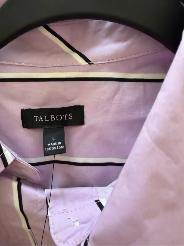 NWT Talbots Boyfriend Shirt Weekend Stripe Size L Lilac 100% cotton - Image 4