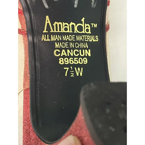 Vintage Amanda Cancun Red Glitter‎ Slingback Closed Toe Sp Occasion Heels Sz 7W - Image 8