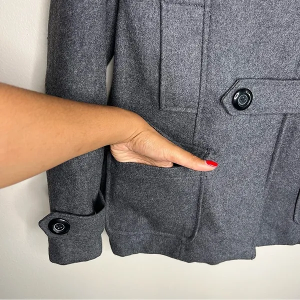 Merona Gray‎ Wool Blend Button & Zip Front Hooded Pea Coat - Image 6