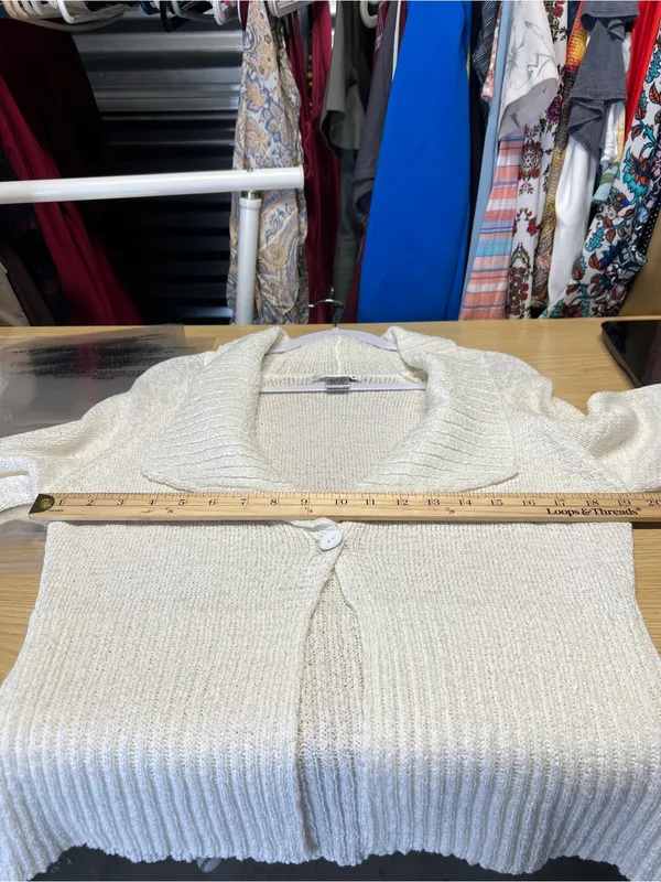WD-NY Ivory Open‎ Knit Cotton Blend Shawl Collar Cardigan Size L - Image 8