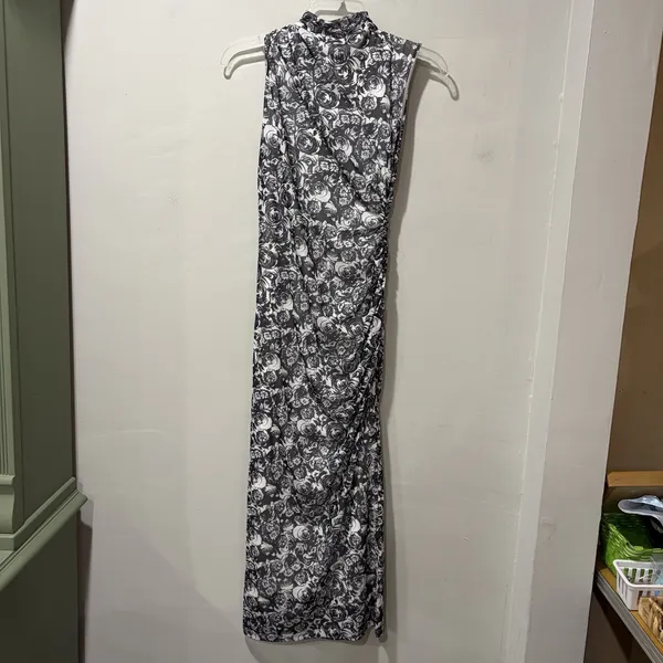 Betsey Johnson sleeveless Midi dress Mock‎ Neck Sleeveless XS Black White Floral - Image 12