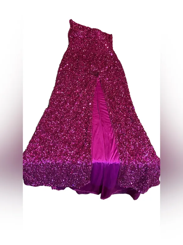 Sherri Hill Pink Sequin Maxi Dress W/Dramatic Side Slit Dress (6) - Image 9